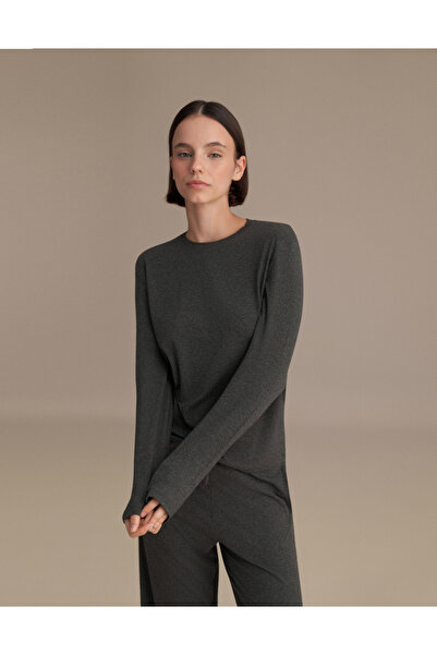 less and romance Women's Long Sleeve Basic T-Shirt Anthracite Melange Single ...