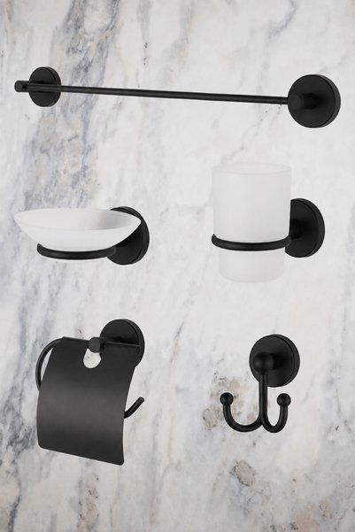 ERFAHOME Bathroom Accessory Set of 5: Long Towel Holder/Toilet Paper Holder/B...