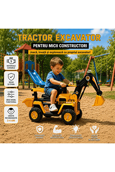kidoo Tractor excavator electric pentru copii de 2-4 ani, cu braț mobil, cupă...