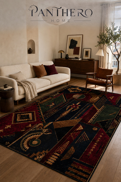 Panthero Home Bordo Etnik Kaymaz Taban Süngerli Yıkanabilir Halı