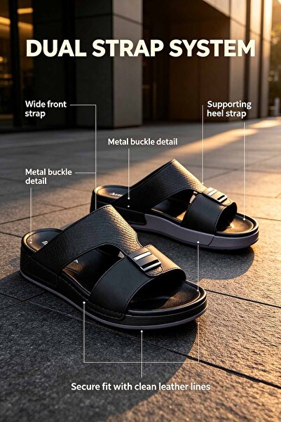Amity Footwear KSA صنادل جلدية فاخرة للرجال، نعال بتصميم عربي سهل الارتداء مع...