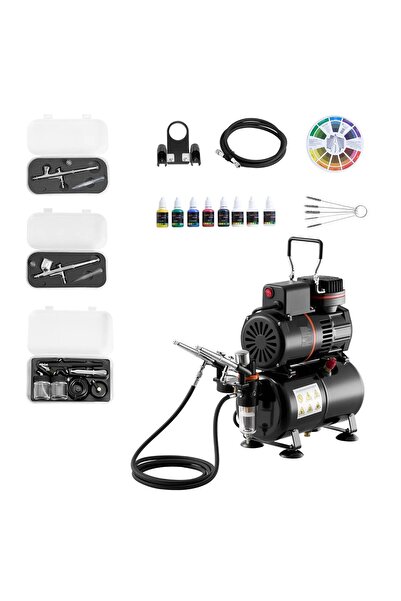 OMS Set aerograf cu compresor ultra-silențios, 23-25 L/min, 120 W, duze de 0....