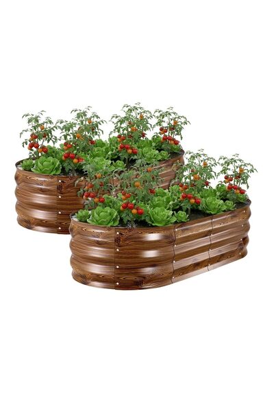Vivatechnix Set de 2 jardiniere fără fund, metalice, maro, 1200 x 600 x 300 m...