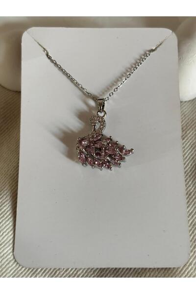 bijoux uniques Pembe Kuğu zirkon taşlı kadın çelik kolye