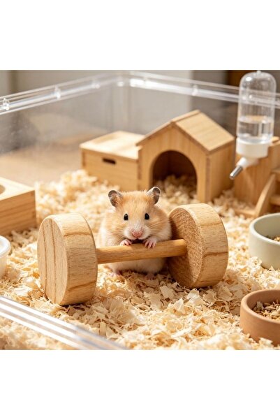idei Jucărie halteră din lemn pentru hamster 8×4 cm, jucărie de rodare de tip...