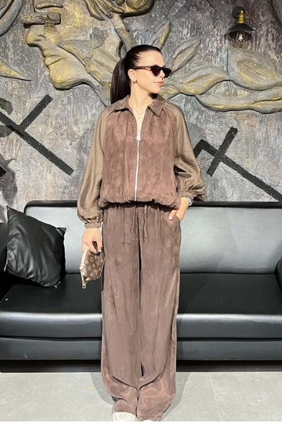 sunfyre Women's Tencel Fabric Front Zipper Bomber Jacket-Pants Set Sun470