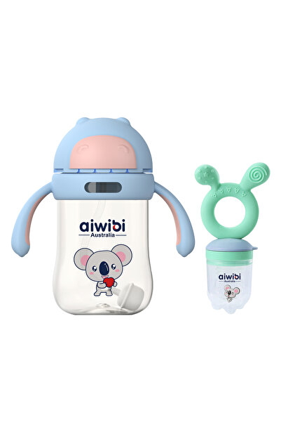 Aiwibi baby water bottle BPA free 300ML Blue with Free Fruit feeder Green