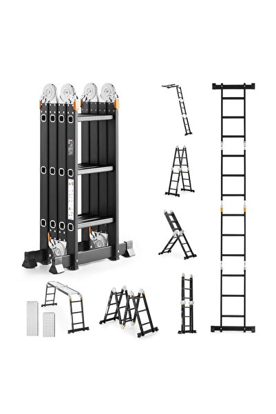 OMS Scară pliabilă multifuncțională, 3,6 m, max. 150 kg, Aluminiu, 4 secțiuni...