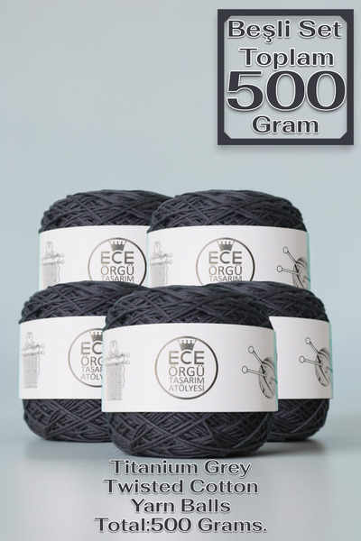 Ece Örgü Tasarım Atölyesi Titanium Gray, Twisted Bamboo Cotton Knitting Yarn ...