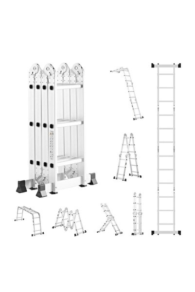 OMS Scară pliabilă multifuncțională 7-în-1, 3,6 m, max. 150 kg, Aluminiu, 4 s...