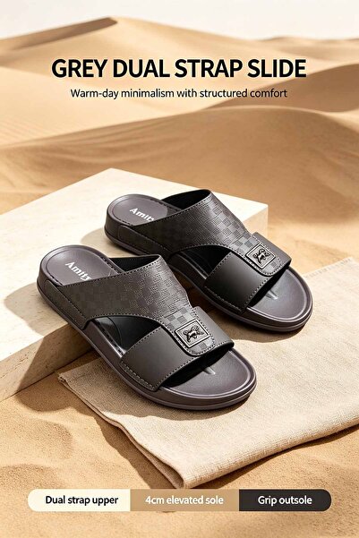 Amity Footwear KSA Fashion Men’s Genuine Leather Slide Sandals, Dual Strap Sl...