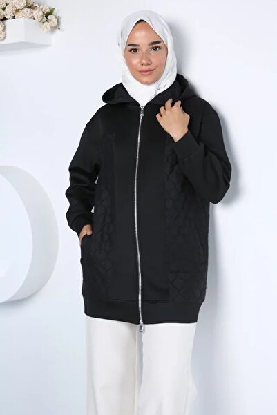 TOZLU Stylish Patterned Hijab Sweat Jacket with Hood