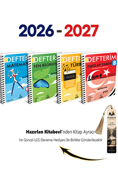 Arı Yayıncılık 8. Sınıf Arı Yayınları Defter Seti 4 Kitap | Kitap Ayracı Ve L...