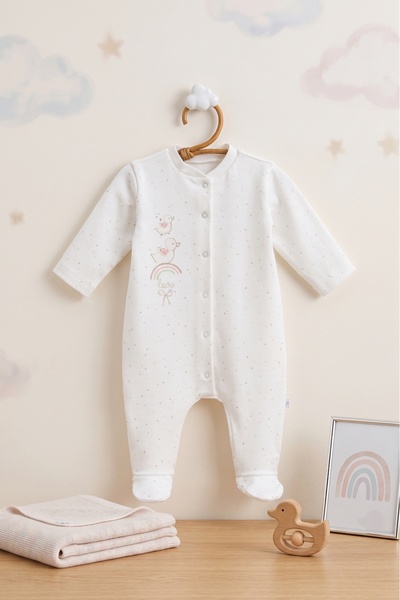Caramell Baby Girl Romper 100% Cotton Front Snap Closure with Booties Duck an...