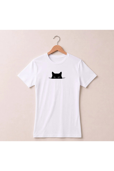 Petgifts Tricou Personalizat "Peek-A-Meow" - Bumbac 100% Alb Marime M