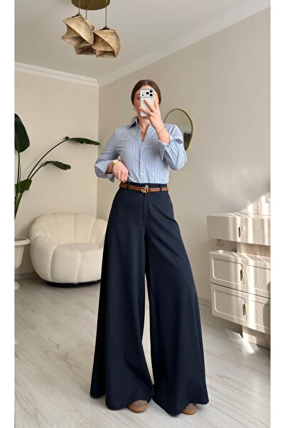 Likralı Jean Maxi Paça Etekli Pantolon