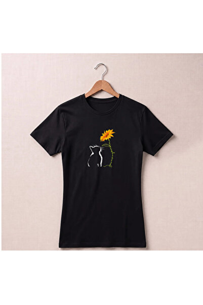 Petgifts Tricou Personalizat "Pisica Si Floarea-Soarelui" - Bumbac 100% Negru...