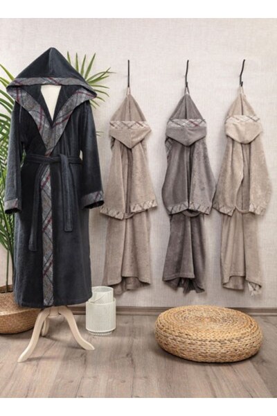 Pupilla Single Bathrobe Combed Cotton Hooded Janty Black L