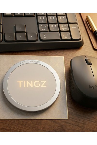 Tingz لوحة شحن لاسلكي سريعة - تصميم فائق النحافة بسمك 5.8 مم، خالٍ من التشابك، معتمد من Qi، عالي الكفاءة