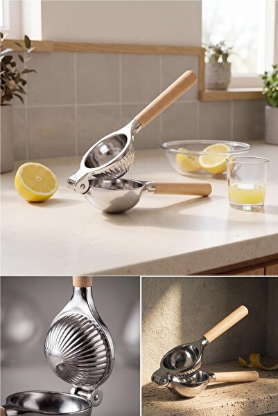 Kitchen Beauty Ahşap Saplı Paslanmaz Çelik Limon Sıkacağı - Manuel Narenciye ve Portakal Sıkacağı Lüks Limon Presi