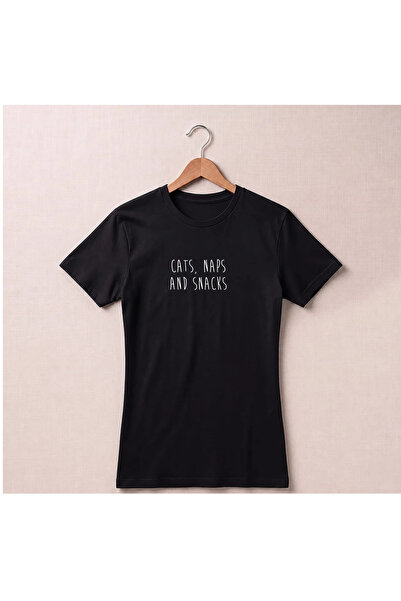 Petgifts Tricou Personalizat "Cats, Naps And Snacks" - Bumbac 100% Negru Mari...