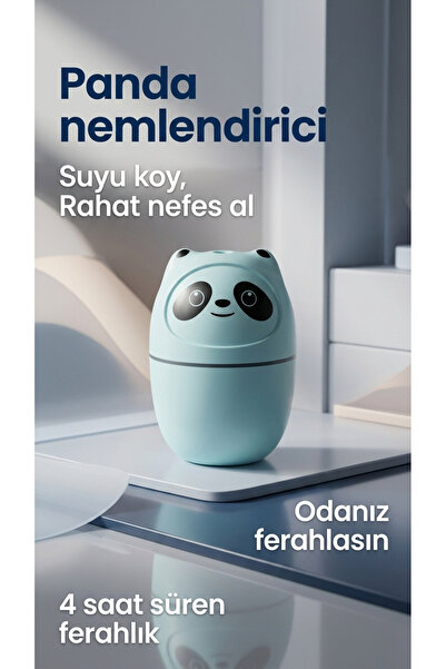 Panda Temalı Pratik Oda Nemlendirici - 4 Saat Etkili Kolay Kullanım Hava Nemlendirme Cihazı