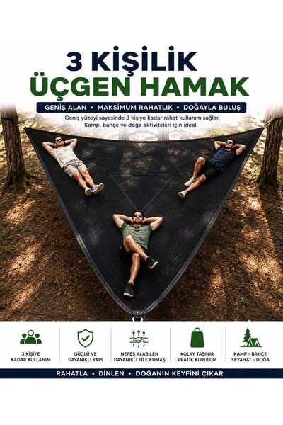Campesnt 3 Kişilik Üçgen Hamak Dayanıklı File Kumaş Kamp Bahçe Piknik Hamağı