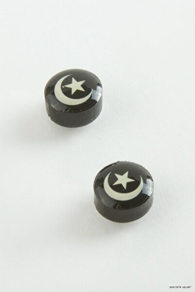 ZERO LAND Spt-Gld Moon Star Magnetic Plastic Children's Earring (132857) Black