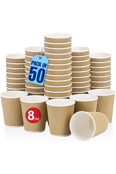 MARKQ Wavy Cups Set, Made of Paper, 8.0 oz Capacity, Brown Color, Insulated, ...