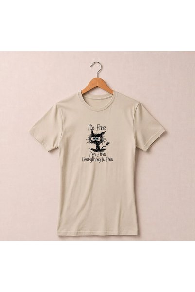 Petgifts Tricou Personalizat "Everything Is Fine" - Bumbac 100% Light Sand Ma...