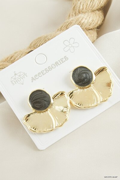 ZERO LAND Spt-Gld Oval Mineli (133228) Earrings Black