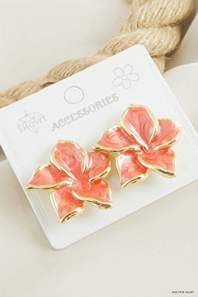ZERO LAND Spt-Gld Flower Enamel (152254) Earrings Yavruağzı