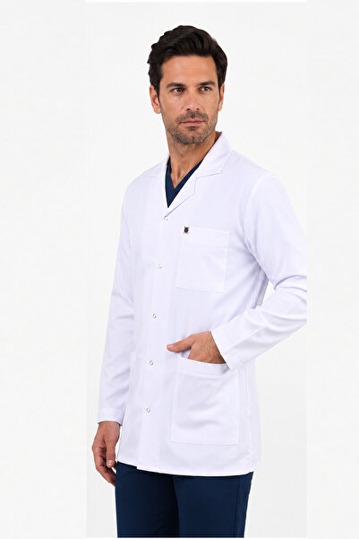 İBA MEDİKAL Erkek Beyaz Klasik Yaka Doktor Hemşire Öğretmen Lab Kısa Boy Önlük