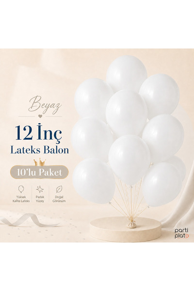 Marlon Balon Pastel Beyaz Lateks Balon 12 İnç 10 Adet Doğum Günü Nişan Düğün ...