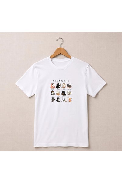 Petgifts Tricou Personalizat "Oversize „Me And My Moods" - Bumbac 100% Alb Ma...