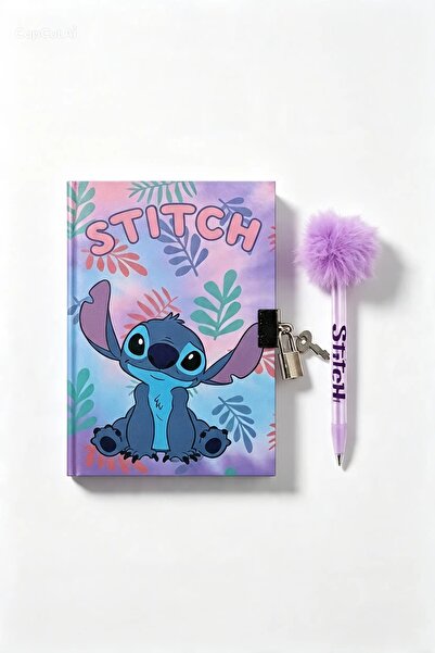 Disney Set Jurnal secret cu lacat, chei și pix cu pompon Lilo & Stitch, forma...