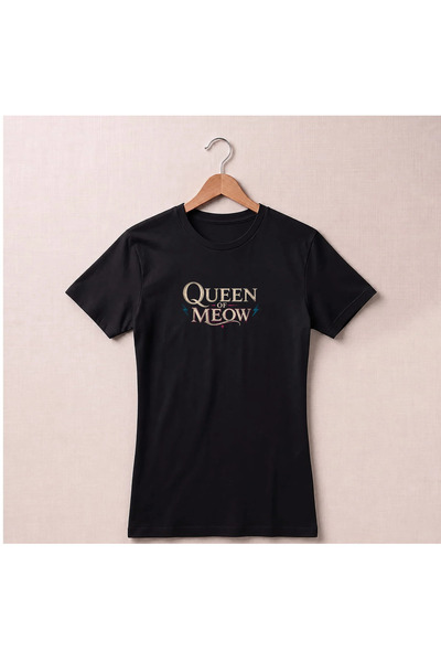 Petgifts Tricou Personalizat "Queen Meow" - Bumbac 100% Negru Marime M