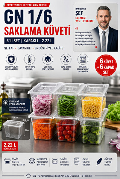 Transformacion 6 ADET 1/6 Gastronorm Polikarbonat Saklama Küveti ve Kapağı 2....