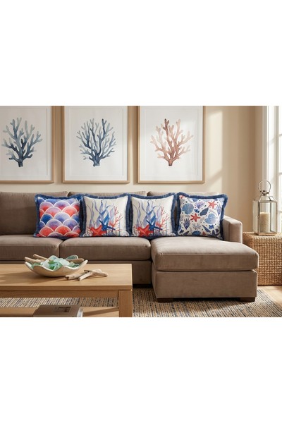 KEDİ Aegean Breeze Linen Effect Cushion Cover Set 4 Pieces