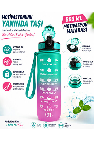 monthiron 900 ml Motivational Water Bottle – Leak-Proof, Lockable, Silicone T...