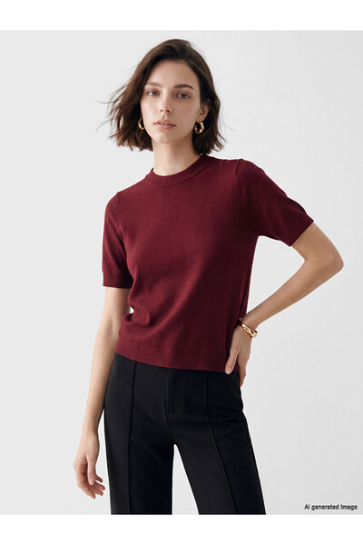 LC Waikiki Lcw Modest Burgundy Crew Neck Women's Knitwear Sweater