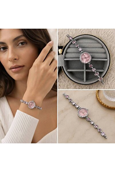 FM 💎   Premium Shiny and Stylish Silver Color Women's Watch with Pink Stone ...