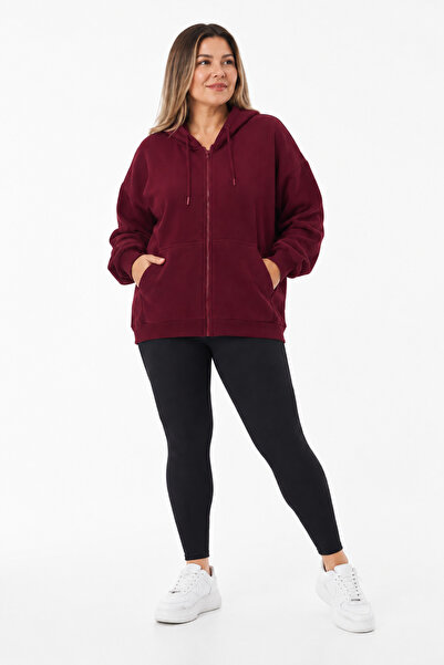 BARLİZ Kadın Oversize Cepli Fermuarlı Kapüşonlu Sweatshirt Hırka