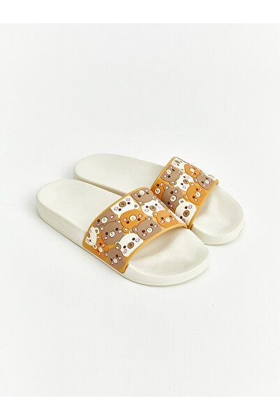 LC Waikiki Vizyon New Season Beige Teddy Bear Patterned Girls' Slippers
