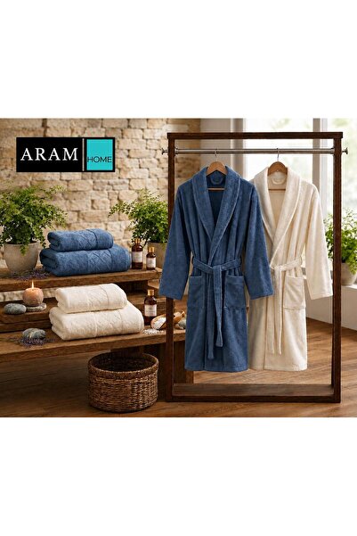 aram طقم روب حمام فاخر صناعة تركية – نعومة وفخامة للاستخدام اليومي