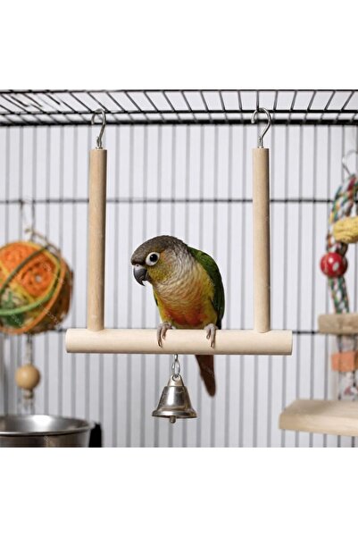 idei Wooden U-shaped swing for parrots 12.5×1.5×10.5 cm, hanging toy with bel...