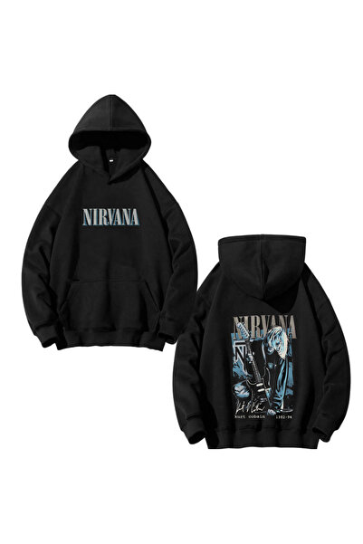 dompulerimoda Nirvana Kurt Cobain Back Print Black Hooded Sweatshirt