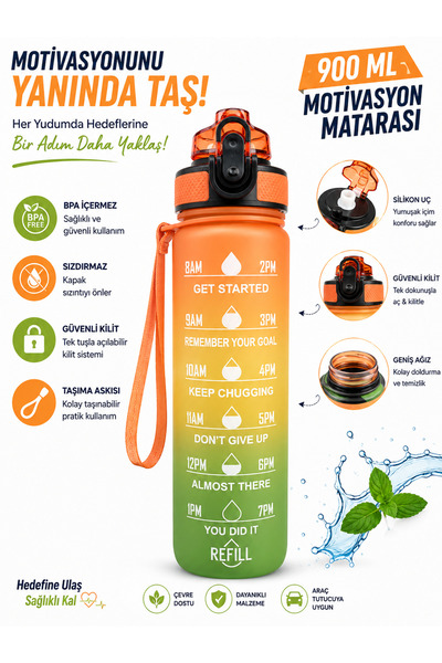 monthiron 900 ml Motivational Water Bottle – Leak-Proof, Lockable, Silicone T...