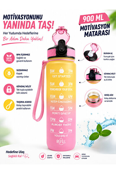 monthiron 900 ml Motivational Water Bottle – Leak-Proof, Lockable, Silicone T...