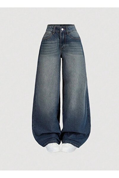 CLARK KYLE Kadın yeşil renk baggy 9w_14 yüksek bel %100 koton denim pantolon